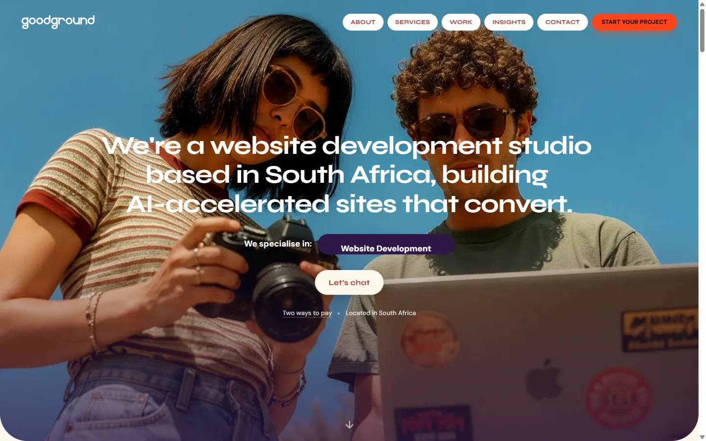 The GoodGround homepage hero, showing the headline over a full-bleed lifestyle photograph