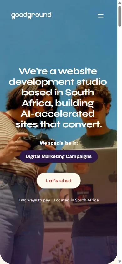 The GoodGround homepage hero rendered on a 390px-wide phone screen